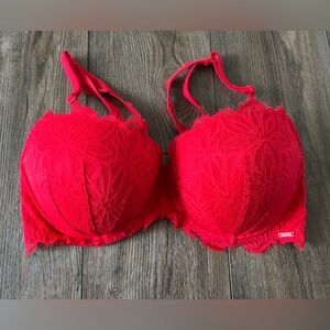 PINK Red Sexy Padded Push-up Lace Bra